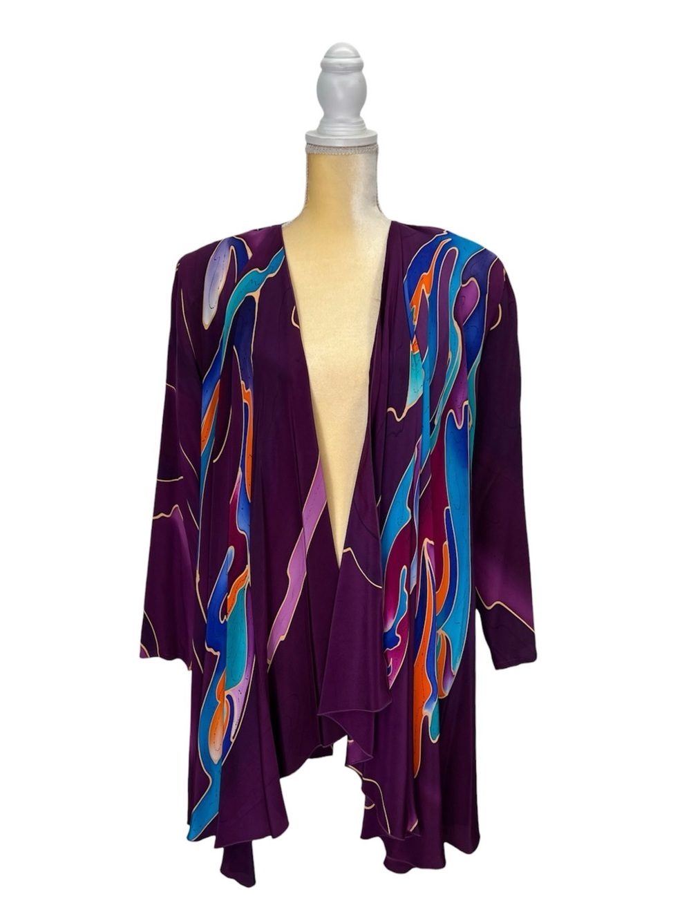 Vintage Yolanda Lorente Handpainted Silk Jacket One Size Blazer Top Purple EUC